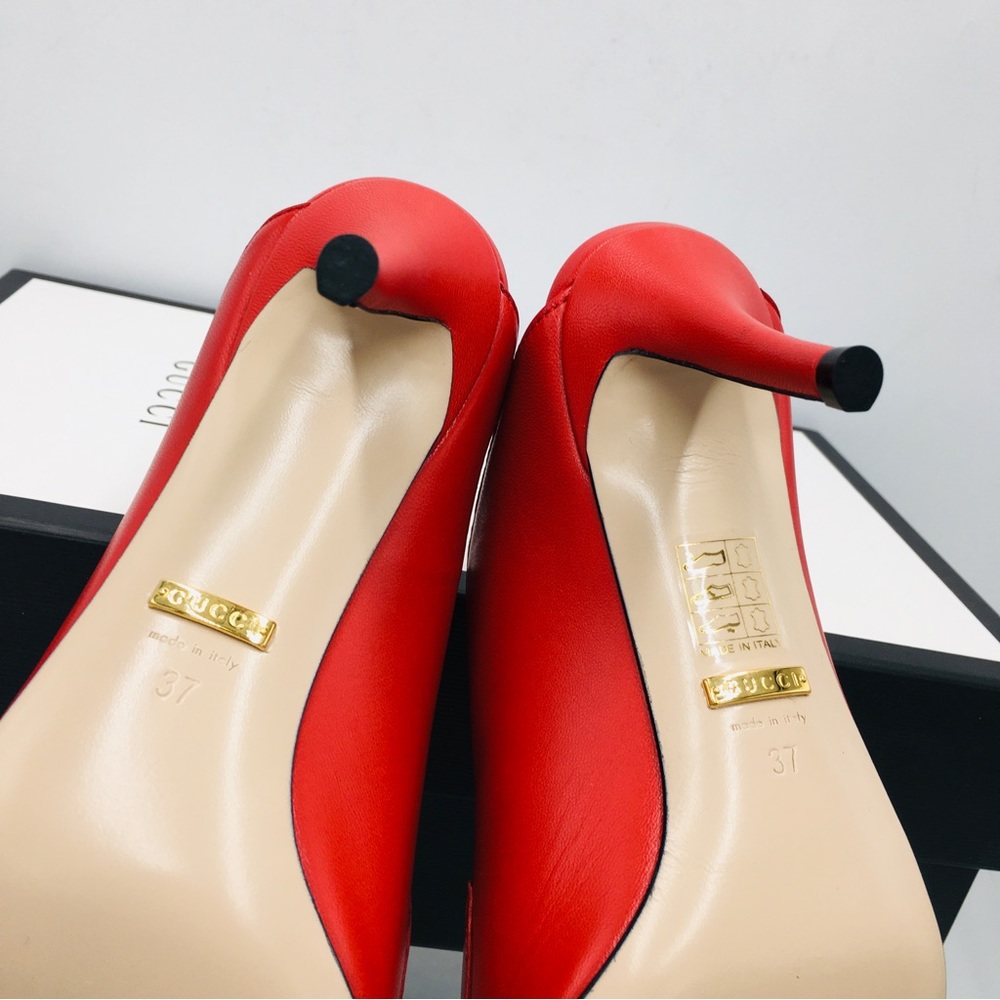 Gucci 602412 C9D00 6634 Red Leather Mid Heel Slide Sandals - Picture 11 of 13